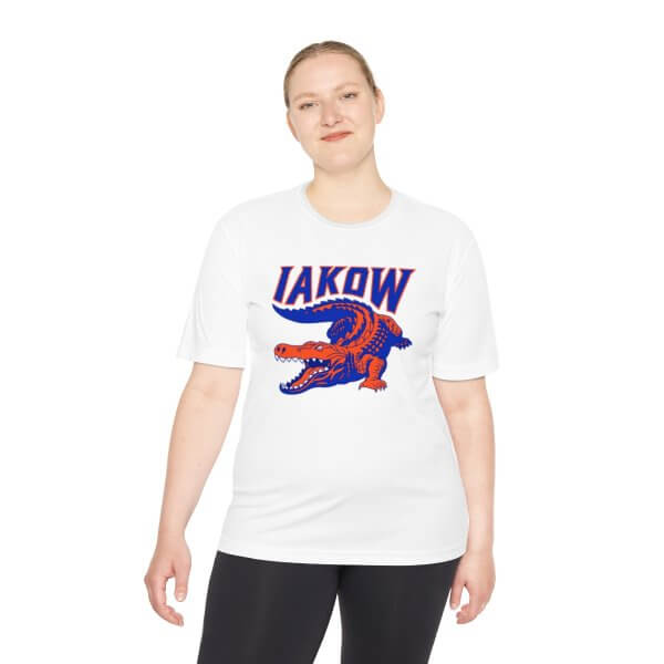 IAKOW Full Logo Unisex Sport Moisture Wicking Tee- White, Orange, or Blue - Image 8